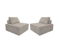 Lot de 2 chauffeuses pour canapé modulable velours côtelé gris clair avec un coussin