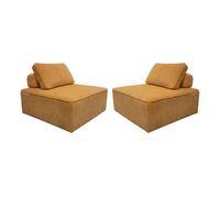 Lot de 2 chauffeuses pour canapé modulable velours côtelé jaune avec un coussin