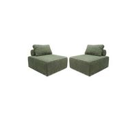 sweeek Lot de 2 chauffeuses pour canapé modulable velours côtelé vert avec un coussin Vert