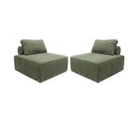 Lot de 2 chauffeuses pour canapé modulable velours côtelé vert avec un coussin