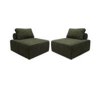 Lot de 2 chauffeuses pour canapé modulable velours côtelé vert foncé avec un coussin