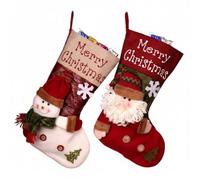 Lot de 2 Chaussettes de Noël extra large 45 cm en coton et feutrine à suspendre, avec Père Noël et Bonhomme de Neige en peluche 3D, Sac à Bonbons, Décoration Escalier/Sapin, Idéal enfants et adultes