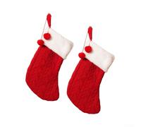 Lot de 2 chaussettes de Noël tricotées pour décoration de maison de vacances, matériau en laine pour plus de chaleur, parfait pour accrocher près de la cheminée et ajouter une touche festive (rouge)