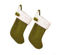 Lot de 2 chaussettes de Noël tricotées pour décoration de vacances, matériau en laine épaisse pour plus de chaleur, conçu pour suspendre une cheminée et une utilisation saisonnière (vert)
