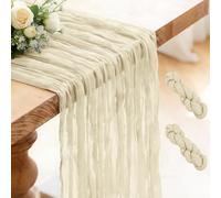 Lot de 2 Chemin de Table Beige, 300 x 90 cm Chemin de Table en Gaze de Coton, Style Bohème Rustique pour Mariages, Anniversaires, Enterrements de Vie de Jeune Fille et Banquets