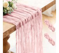 Lot de 2 Chemin de Table Rose, 300 x 90 cm Chemin de Table en Gaze de Coton, Style Bohème Rustique pour Mariages, Anniversaires, Enterrements de Vie de Jeune Fille et Banquets