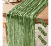 Lot de 2 Chemins de Table, 300 x 90 cm Chemin de Table en Gaze de Coton, Style Bohème Rustique pour Mariage Bohème, Baptême ou Décoration de Table de Cuisine (Vert Sauge Foncé, Lot de 3, 90 x 300 cm)