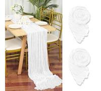 Lot de 2 Chemins de Table en étamine en Blanc, 55 x 300cm en Tissu de Gaze Rustique,Blanc décoration de Table de Mariage Nappe pour fête de Douche Nuptiale décorations de Table