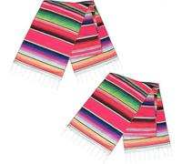 Lot de 2 chemins de table mexicains pour décoration de fête Fiesta - Cinco de Mayo - Décoration de table de mariage - 35 x 213 cm - Coton - Serape rouge