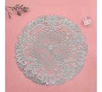 Lot de 2 chemins de table ronds en dentelle brodés faits à la main - Chemin de table - Dessous de verre - Pour mariage, festival, décoration de table - Argenté