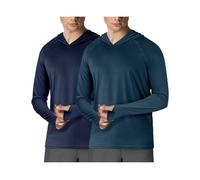 Lot de 2 chemises à capuche à manches longues pour homme UPF 50+ Protection solaire Rashguard pour la pêche, l'extérieur, la course à pied, séchage rapide, Bleu marine et bleu noirâtre, X-Large
