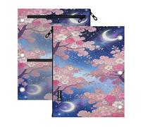 Lot de 2 chemises perforées à 3 trous Motif fleurs sauvages 28 x 22 cm | Pochette à fermeture éclair lisse avec fenêtre transparente pour ranger les fournitures scolaires et de bureau