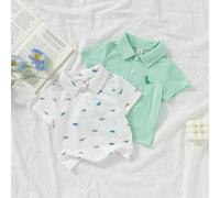 Lot de 2 chemises polo d'été pour bébés garçons. Fabriquées en tissu tricoté, coupe ample, épaisseur modérée, dans des tons bleu marine apaisants. Imprimé rayé mode et lumineux, dégageant un style déc