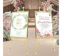 Lot de 2 chevalets de mariage pliables - En fer solide - Pour toile, poster, tableau - Hauteur réglable - Inclinable - Charge maximale : 5 kg - Pour mariage, fête, exposition - Doré