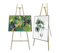 Lot de 2 chevalets en métal - Portable - Doré - Pour mariage - 50 x 62 x 104 cm - Crochet réglable pour présentation, images, affiches, photos de mariage, peintures