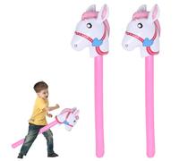 Lot de 2 chevaux à baie pour enfants - Rose - Cheval à bâton, gonflables, jouet à emboîter, tête de cheval gonflable, bâton de cheval, bâton de cheval, bâton de poney pour enfants