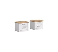 Lot de 2 chevet 56x39x43cm décor blanc et naturel - VERONICE