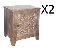 Lot de 2 chevets 1 porte en bois Manguier coloris marron - Dim : L.40 x l. 35 x H. 45 cm -