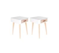 Lot de 2 Chevets Carrés 1 Tiroir Blanc et Bois - CAREL - ALTOBUY Blanc G