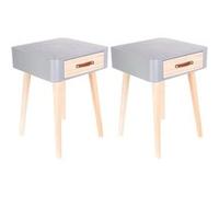 Lot de 2 Chevets Carrés 1 Tiroir Gris et Bois - CAREL -
