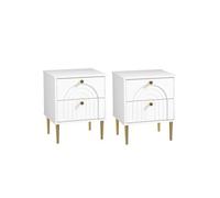 HomCom Lot de 2 chevets design - 2 tiroirs, pieds métal, poignée dorée - Blanc 40 x 35 x 50 cm