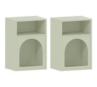 Lot de 2 chevets tables de nuit design tendance troglodyte 2 niches dim. 40 x 30 x 60 cm vert d'eau