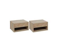 Lot de 2 chevets tables de nuit murales - tiroir coulissant, niche, plateau - dim. 37L x 32l x 21H cm - panneaux aspect chêne clair