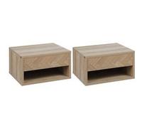 Lot De 2 Chevets Tables De Nuit Murales - Tiroir Coulissant, Niche, Plateau - Dim. 37l X 32l X 21h Cm - Panneaux Aspect Chêne Clair