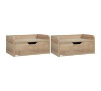 Lot De 2 Chevets Tables De Nuit Murales - Tiroir Coulissant, Plateau - Dim. 40l X 30l X 19h Cm - Panneaux Aspect Chêne Clair