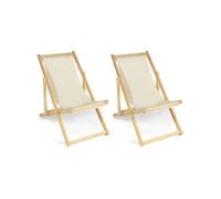 IDMarket – Lot de 2 chaises longues pliantes chiliennes bois toile écrue