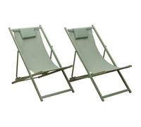 Happy Garden Lot de 2 chiliennes Cyprus en textilène et Structure en Aluminium Vert Sauge - Équipés de Coussins Repose-tête, Confort et Relaxation - Idéal pour Jardin, Terrasse et Patio
