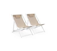 IDMarket - Lot de 2 chiliennes en métal Blanc Lota Toile textilène Beige