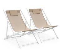 IDMarket - Lot de 2 chiliennes en métal Blanc Lota Toile textilène Beige