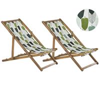 Lot de 2 Chiliennes Pliantes Acacia Clair Motif Feuillage Anzio