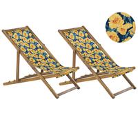 Lot de 2 Chiliennes Pliantes Acacia Clair Motif Feuilles Jaunes Anzio