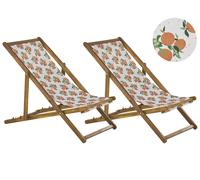 Lot de 2 Chiliennes Pliantes Acacia Clair Motif Oranges Anzio