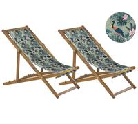 Lot de 2 Chiliennes Pliantes Acacia Clair Motif Pelican Anzio