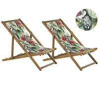 Lot de 2 Chiliennes Pliantes Acacia Clair Motif Toucans Anzio