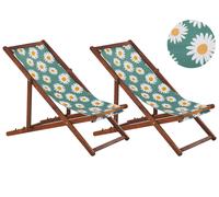 Lot de 2 Chiliennes Pliantes Acacia Foncé Motif Paquerette Anzio