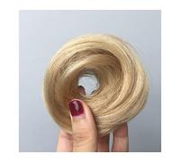 Lot de 2 chouchous en cheveux humains pour femme - Chignon désordonné - Avec caoutchouc élastique - Pour décorer les cheveux (24 Blond foncé)