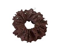 Lot de 2 chouchous en dentelle florale double épaisseur, plissés et creux, for queue cheval basse douce, accessoires for femmes(Brown)