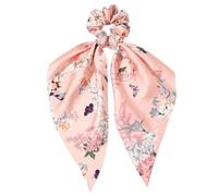 Lot de 2 chouchous en satin - Élastiques à cheveux avec long ruban - Pour queue de cheval - Accessoires pour femmes et femmes - Fleurs roses
