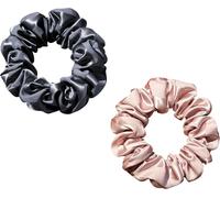 Lot De 2 Chouchous En Soie 100 % Pure Soie De Mûrier 22 Mommes - Doux Pour Les Cheveux - Élastique À Rayures - Gris Foncé Et Rose