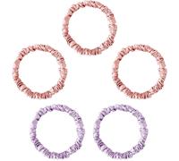 Lot De 2 Chouchous En Soie 100 % Pure Soie De Mûrier 22 Mommes - Doux Pour Les Cheveux - Élastique À Rayures - Gris Foncé Et Rose