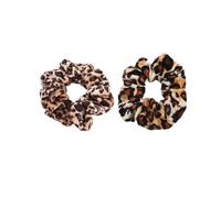 Lot de 2 chouchous en velours pour femme et fille - Motif léopard - Élastique - Pour queue de cheval - Accessoire de cheveux utile et pratique