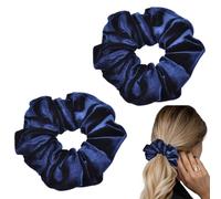 Lot de 2 chouchous pour femme - Élastiques épais pour femme - En velours uni - Pour cheveux - Scrunchies - Élastiques à cheveux souples (bleu)