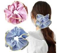 Lot de 2 chouchous surdimensionnés en dentelle pour cheveux épais et bouclés (bleu et rose)