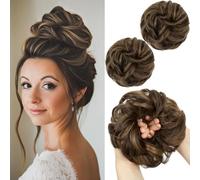 Lot de 2 chouchous synthétiques désordonnés pour femmes et filles, extensions de chignons, postiches de queue de chignon, sel et poivre