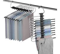 Lot de 2 cintres à 9 étages - Peu encombrants - Pliables - Antidérapants - Multifonctions - Avec crochets pour pantalons, écharpes, jeans