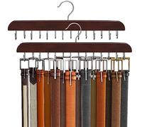 Lot de 2 cintres de ceinture pour placard, porte-ceinture en bois robuste, accessoires de placard avec 42 crochets, organiseur de ceinture pour placards, rangement maximum de 14 ceintures, acajou
